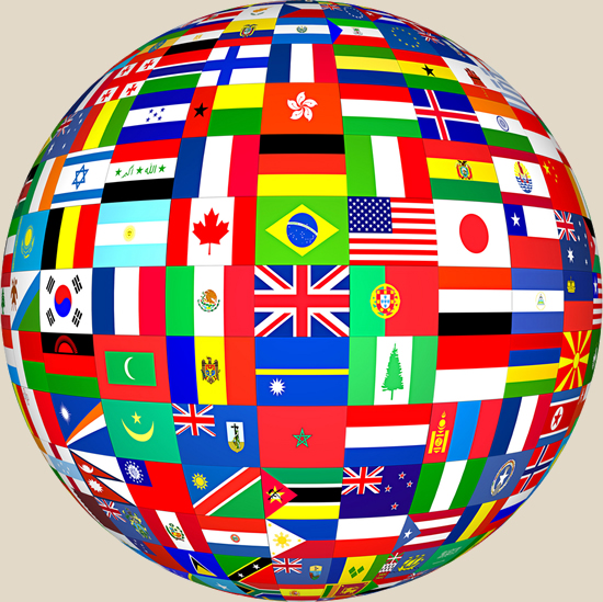 globe image illustrating flags of the world